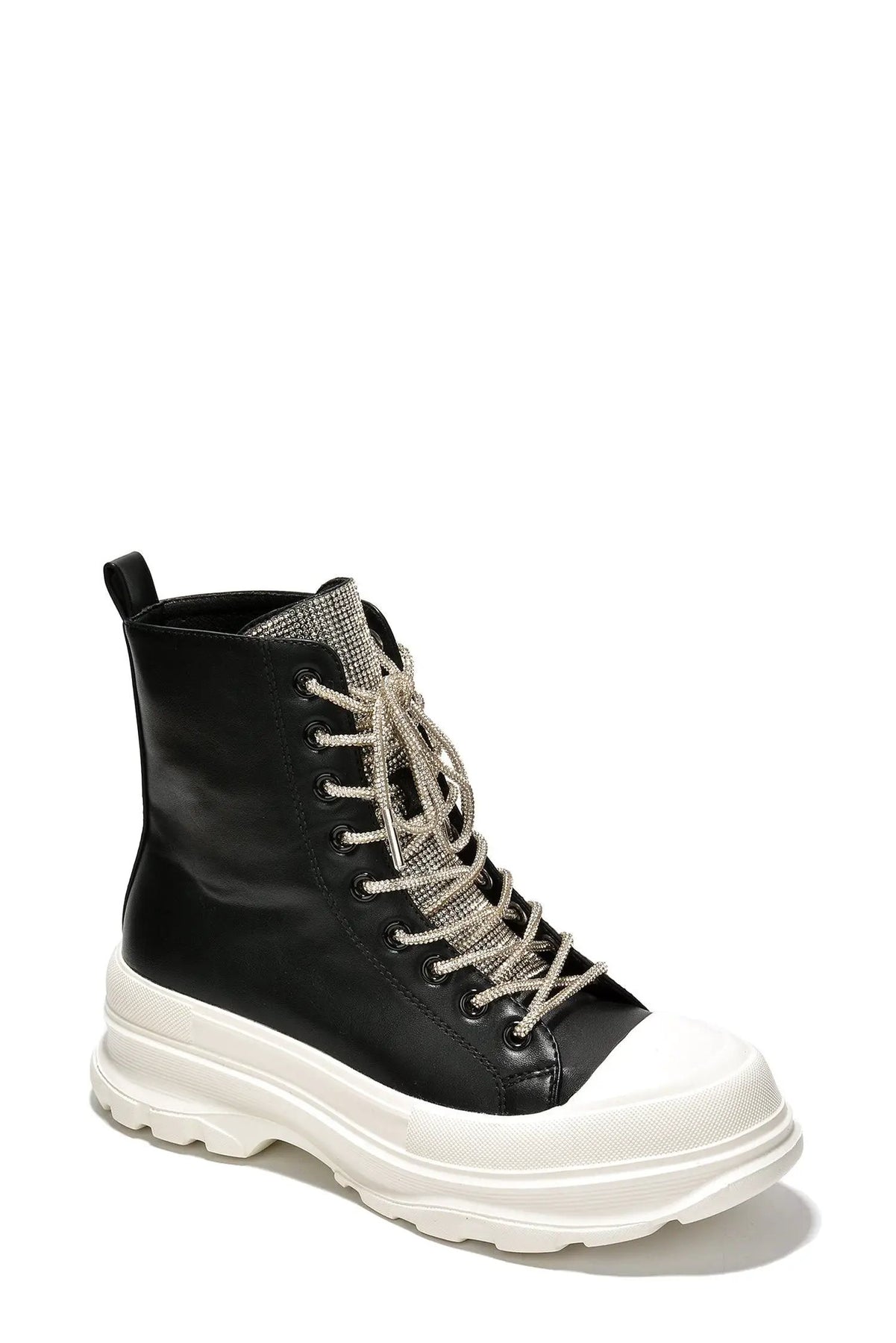 Black Rhinestone Lace High Top